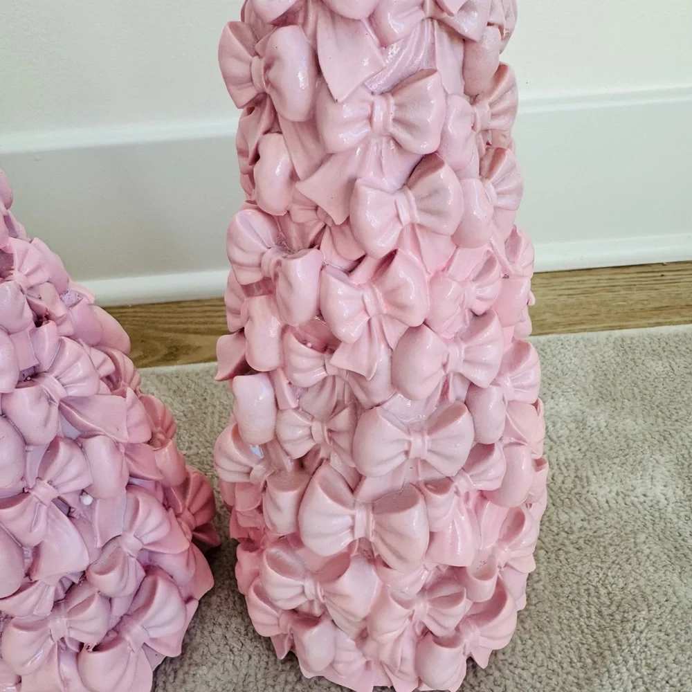 Cupcakes & Cashmere Pink Gold Bow Tree Set of 2 Gold Bow Topper NWT